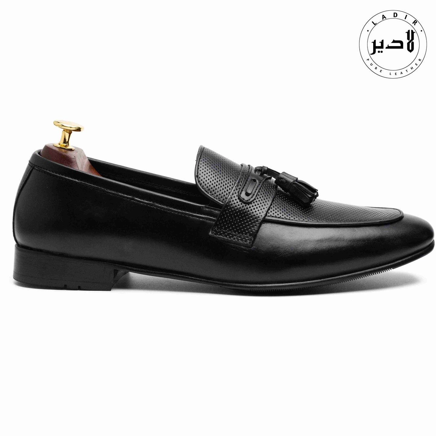 Side angle of BRUNO BLACK formal leather shoes for men, showcasing premium craftsmanship and minimalist detailing.