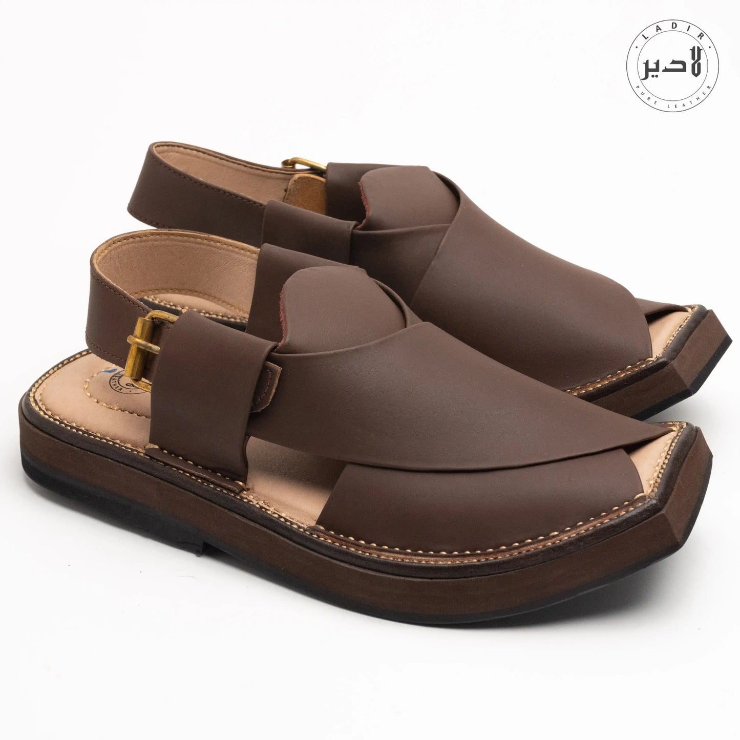 Top view of HEEL BROWN Kaptaan Chappal displaying the broad straps and comfortable footbed.