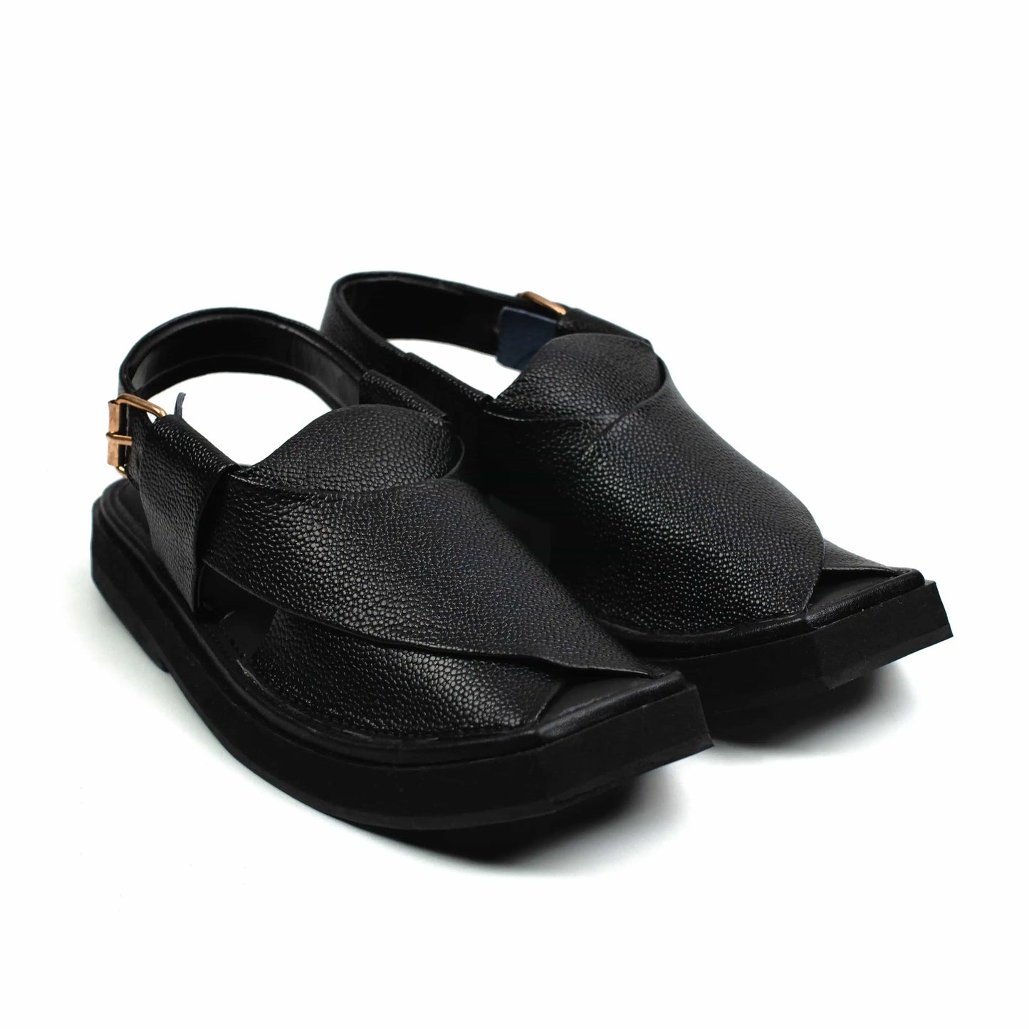 Angled shot of HEEL DOTTED BLACK Kaptaan Chappal emphasizing its unique dotted design and premium leather finish.